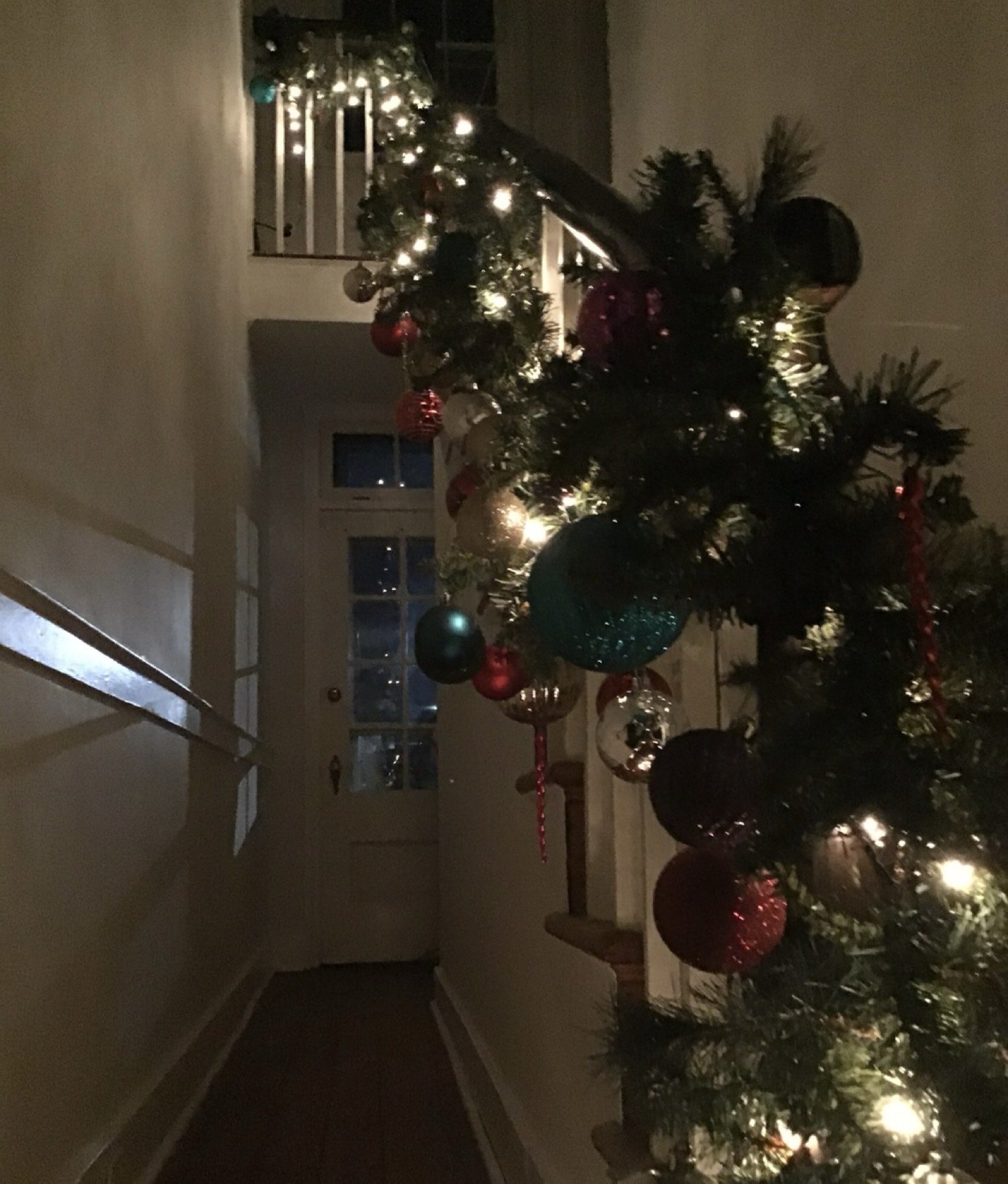 Stair garland with colored ornaments